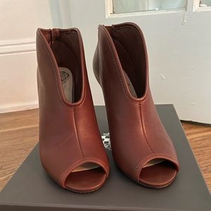 Burgundy chocolate open toe booties